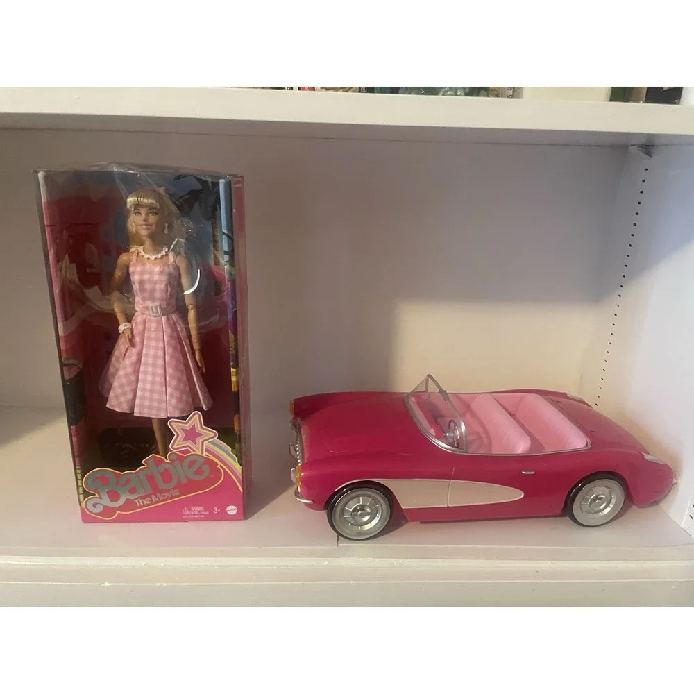Barbie The Movie Doll HPJ96 + AMC Theaters Pink Corvette Popcorn Container NEW